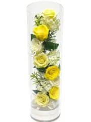 BIO LED ソープフラワー フラワーボトル 光る 花 ギフト おしゃれ 円柱 ガラスボトル 枯れない インテリアライト 誕生日 母の日 プレゼント (イエロー) 国内発送