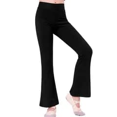 レディース 大人 ブラック ブラック ブーツカット ストレッチパンツ 【サイズ交換無料】 長ズボン 黒 子供用 ダンス ストレッチ バレエ ジャズパンツ [Merrytutu]