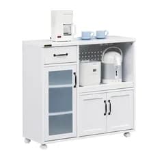お部屋が広く見える ホワイト家具  キッチンカウンター 擦りガラス調  キッチンラック 食器棚 戸棚