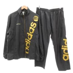 アディダスネオ adidas neo セットアップ 2点セット ジャケット L パンツ O 黒 ブラック 金色 長袖 長ズボン ロゴデザイン スタンドカラー /SX ■GY99