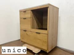 ●ウニコ unico アディ ADDAY キッチンカウンター キッチンボード レンジ台 収納 オーク材 ステンレス天板 ナチュラル 北欧 10.8万(貝1617)