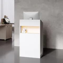 ☆新品☆受付カウンター 幅60cm木製 カウンターテーブル 3色ライト付き 企業フロントデスク 衣料品店のレジ 小規模店舗のレジ モダン レジカウンター ホワイト