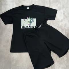 ENAKO ルームウェア 上下セット メッシュ ブラック Lサイズ フォトプリント Tシャツ 短パン えなこ 古着 【0911】