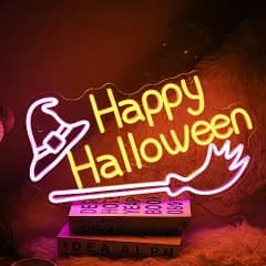 Happy Halloweenネオンサイン ハロウィンハッピーネオンロゴ 魔女帽ネオンライト 調光ほうきLed壁飾りネオン ハロウィン飾り家居 悪作劇 パーティー キッズルームデコレーションネオン管 国内発送