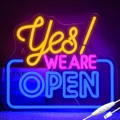 YES We're Openネオンサイン看板 LED ネオンライト USB給電 ネオンサイン 34.5cm x 30cm 簡単取り付け 外国人客対応サインホテル 国内発送