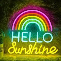 Hello Sunshineネオンサイン Led 虹ネオンライト 壁飾りクールネオン管 調光可能ライトアップ 寝室パーティー バー 子供にプレゼント（13.8''X 12.8''） 国内発送