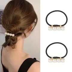上品 おしゃれ シンプル 飾り付き ヘアアクセサリー 大人 レディース 4連パール 結婚式 2個セット パール 韓国風 ヘアゴム