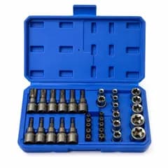 WARMTOOL トルクスソケットセット 34点 3/8インチ E型 CR-V鋼 収納ケース付き 穴付き ビット 工具 整備 自動車 バイク DIY メンテ [34個セット]