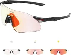 【特価セール】メンズ レディース 調光レンズ ランニング マラソン 登山 自転車 サングラス バイク テニス 野球 対応 スポーツサングラス KAPVOE アジアンフィット 軽量TR90フレーム UV400 紫外線カット (調光/レッド&ブラック)