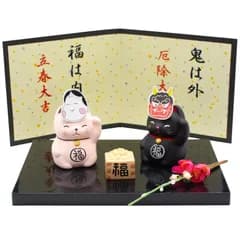 【数量限定】玄関飾り 部屋飾り 置物 黒猫 白猫 ひなまつり ミニ ひな祭り ねこの節分 コンパクト 2月 飾り 卓上 日本製 オブジェ インテリア 18702 置き物 萬古焼