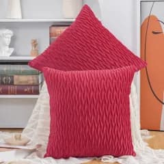 新品 Madizz クッションカバー 2枚セット 北欧 柔らかい ビロード無地 背当て 装飾 枕カバー 座布団カバー ソファ用 寝室用 60 x 60 cm レッド