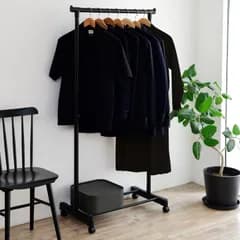 【在庫処分】組立品 幅75×奥行43×高さ89-152cm オールブラック ハンガー シングル 縦伸縮 キャスター付き MKS-S(ABK) パイプハンガー ハンガーラック 山善(YAMAZEN)