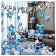 【在庫処分】バースデー 誕生日風船 birthday 飾り happy 多種な色や形のあるバルーンセット バースデーバルーン (ブルー×シルバー) 誕生日飾り付け