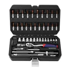 WORKPRO ソケットレンチセット ラチェットレンチ オフセットタイプ 差込角6.35mm（1/4インチ) 46点組 自動車修理 車メンテナンス ガレージツールセット 作業セット 工具 道具 専用収納ケース付属 国内発送
