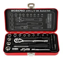 WORKPRO ソケットレンチセット ガレージツールセット ラチェットレンチ 差込角6.35mm（1/4インチ） クイックリリースラチェットハンドル 工具 道具 セット 37点組【鉄製ケース付属】 国内発送