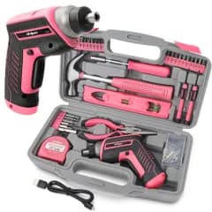 Hi-Spec 35点 ピンク ツールセット、電動ドライバー ドリルセット付き 家庭用工具セット 3.6V 軽量 充電式ドライバー DIY、修理に最適 穴あけ電動工具セット - 女性向けのツールキット 国内発送