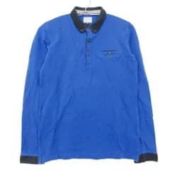 ARMANI アルマーニ JUNIOR ジュニア ポロシャツ 鹿の子 ボタンダウン 長袖 ロゴ プリント カットソー ブルー 12A154cm 【中古】