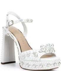 ジャンビニ レディース シューズ サンダル プラットフォーム アンクル Gianni Bini Hazell Pearl Embellished Ankle Wraplatform Sandals Ivory アイボリー