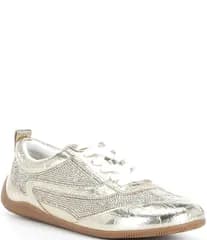 ジャンビニ レディース ボトムス カジュアルパンツ トール スニーカー Gianni Bini Cade Crinkle Metallic and Rhinestone Retro Sneakersand Gold サンド