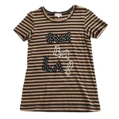 SONIA by SONIA RYKIEL ソニアバイソニアリキエル 半袖Ｔシャツ ボーダー ロゴ ビジュー ロング カットソー トップス ブラウン 38【M】 レディース 【中古】
