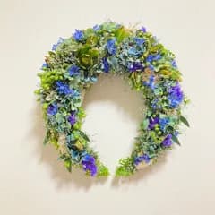 幸せを運ぶ馬蹄リース　秋色紫陽花　ブルー