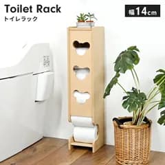 トイレラック クマ型 スリム 最大6個収納可トイレラック 日本製 幅14 奥行14.5 高さ61トイレットペーパー収納 トイレ収納 木目調 省スペース スリット付き収納 トイレットペーパー ストック 収納 おしゃれ ナチュラル 新生活 一人暮らし
