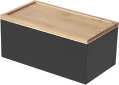 ideamall サニタリー収納ボックス トイレ おしゃれ シンプル 蓋付き (ブラック)