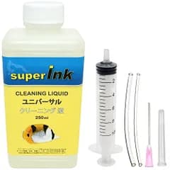 250ml クリーニング液 - superInk ユニバーサル 洗浄液 インクジェットプリントヘッド用(キヤノン エプソン ブラザー HP リコー)+ 手袋1組 + 10ml注入器 + 針 + キャップ + シリコーン チューブ2本(カラー: 透明)