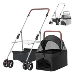 seathestars ペットカート ドッグカート 小型犬 分離型 対面両用 軽量 360°回転タイヤ 折りたたみ 取り外し可能 ペットバギー 対面式 多頭 4輪 ダブルタイヤ 耐荷重20kg 中型犬 ペットキャリー 犬 猫 カップホルダー付き (ブラック)i