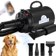 NEWTRY ペットドライヤー 犬用 ペット用 ドライヤー ブロワー 送風機 無段階速度制御 3つのノズル付き ブラシ付き 風速、温度調整可能 大風量 騒音低減 100V 50Hz/60Hz 650-1800W (黒)i