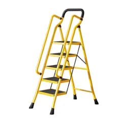 数量限定 2段/3段/4段/5段 鉄素材 耐荷重150㎏ ワイドペダル ステップスツール 頑丈 引っ越し 踏み台 掃除 電球の取替に 持ち手付き エアコン掃除に 滑り止め付き 多機能 折りたたみ 室内 屋外 脚立 折りたたみ式はしご (5段（ハンドル付き）)