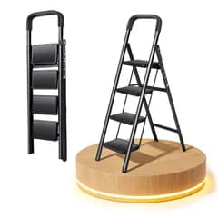 数量限定 手すり付き 室内・屋外用 折りたたみ式 耐荷重150KG コンパクト 省スペース 脚立 滑り止め付き 持ち運び便利 OSATA (ブラック ４段)