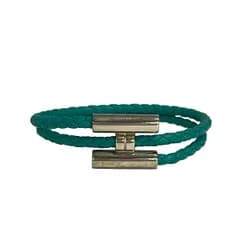 HERMES(エルメス) バングル美品  トゥルニス レザー ブルー×シルバー 編み込み