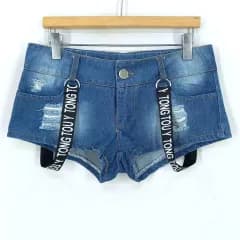 ヴィンテージ レディース 夏 ウォッシュ デニム ショートパンツ インディゴ (HU45991)