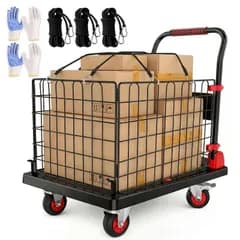 数量限定 2WAY カゴ台車 ブレーキ付き 耐荷重200kg 小型 運搬車 STEEL-LAND リヤカー 収納バスケットカート 折りたたみ式 静音 軽量設計 農業/ガーデン/倉庫/業務/家庭用 防散乱ネット3本＆滑り止め手袋2組付属（カゴサイズ72×46×4