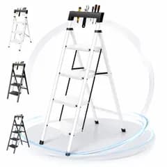 新商品 工具トレー付き 折りたたみ 3段 4段 手すり付き 脚立 滑り止め 室内用 ホワイト ブラック (ホワイト 4段) | 3段・4段対応 折りたたみ 収納 工具トレー付き 手すり付き 滑り止め機能