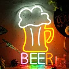 ビールネオンサイン、Beer neonsignLED多色ネオンライト店舗壁飾りネオンライトバー、キッチン、レストラン、パーティー用(42cm”x25.7”) 国内発送