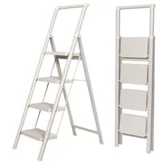 数量限定 脚立 FYY 2段/3段/4段 折りたたみ 耐荷重150KG カーボンスチール製 滑り止め付き ステップ台 花架・踏み台・はしご兼用 室内外対応 軽量 コンパクト 安定感 省スペース収納 持ち運び便利 収納便利 多機能 洗車 大掃除 （ホワイト 4段