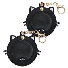 【新品】 缶バッジケース かわいい 猫型 缶バッジカバー ブラックト PUレザー キーホルダー式 透明 かんばっじ保護 収納 コレクション ディスプレイ アニメグッズ 65mmバッジ 対応（65mm ブラック 2枚）