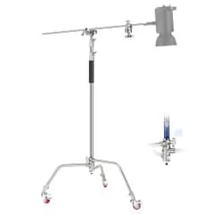 NEEWER 重型Cスタンド センチュリースタンド ブームアーム付き ステンレス鋼製 最大高さ330cm エアクッション 撮影用ライトスタンド キャスターホイール/128cmホールディングアーム付属 スタジオモノライト、ソフトボックス、レフ板適用 SC送料無料