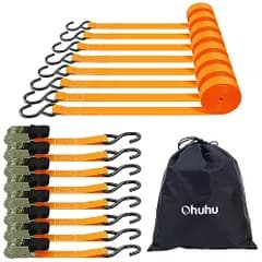 Ohuhu ラチェットベルト タイダウンベルト ラチェット式荷締めベルト 長さ4.5m 幅2.5cm 破断荷重680kg マックス使用荷重225kg ラッシングベルト 締付固定 使用簡単 引越し 運搬用 荷締めベルト 荷締機 オレンジ （8本 a433988e