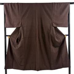 男着物 身丈142cm 裄丈66cm M 袷 格子 茶色 正絹 秀品 【中古】
