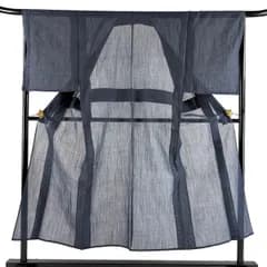 男着物 身丈148cm 裄丈67.5cm L 薄物 夏紬 紺色 麻 秀品 【中古】