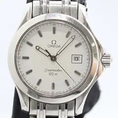 良品 稼働 オメガ シーマスター 120M QZ デイト ホワイト文字盤 レディース腕時計 5237100 7NBT IGW ABC27156