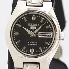 良品 稼働 セイコー セイコー5 4207-00W0 AT/自動巻 21石 デイデイト ブラック文字盤 レディース腕時計 2000000 NSK IGW ABC27160