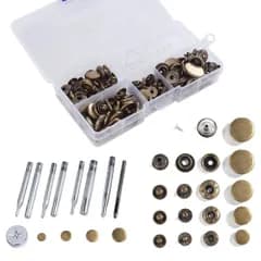 ミライヤ レザークラフト バネホック打ち具セット バネホックセット 60組 5種類 ホック打ち工具 ジャンパーホック スナップボタン ジーンズボタン 手芸 ハンドメイド 革 DIY 手作り 収納ケース付き60組+9点打ち具(サイズ: 60組ホックセット / カ
