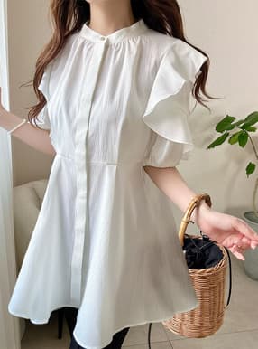 ラッフルスリーブスタンドカラーチュニック