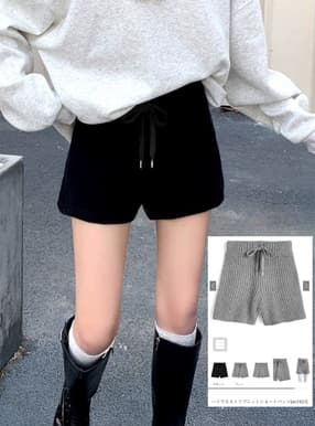 ハイウエストリブニットショートパンツ