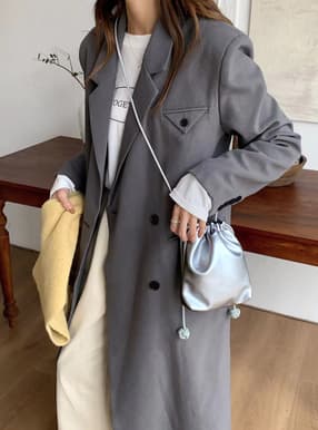 レザーショルダー巾着バッグ