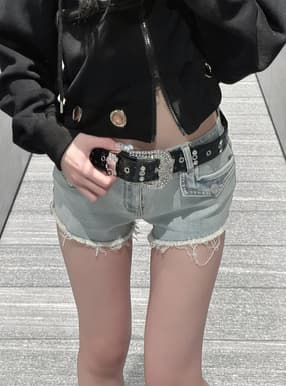 ローライズフリンジデニムショートパンツ